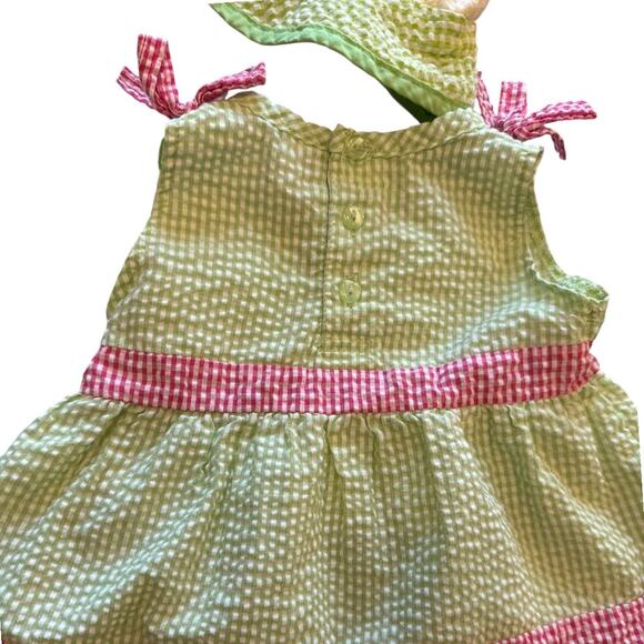 Fisher-Price Baby Girl Watermelon Outfit 12M Seersucker Dress Bloomer Hat Set - Picture 6 of 11